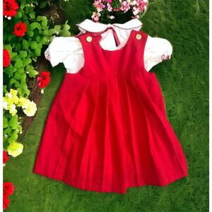 Vintage GOOD LAD RED Pleated White COLLARED DRESS‎ SIZE 4T - EUC